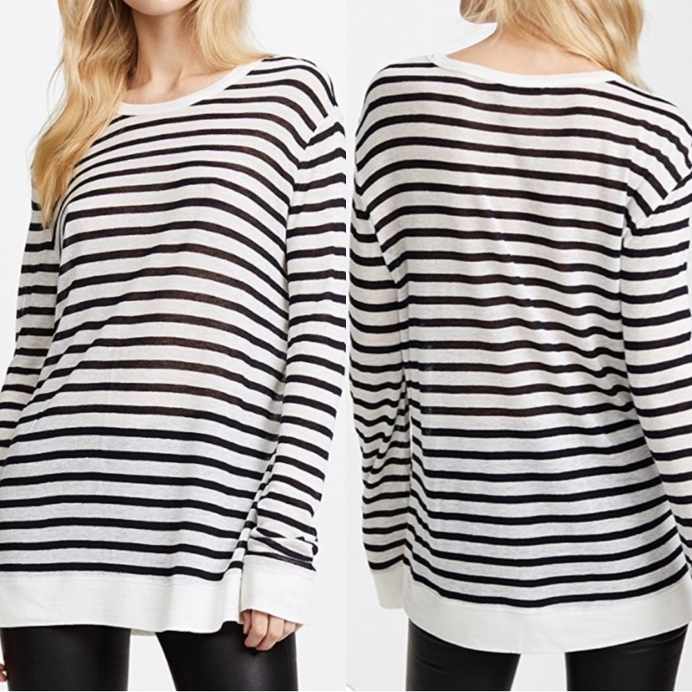 T BY ALEXANDER WANG Striped Knit Linen Long Sleeve Top Shirt Tunic - Picture 4 of 8